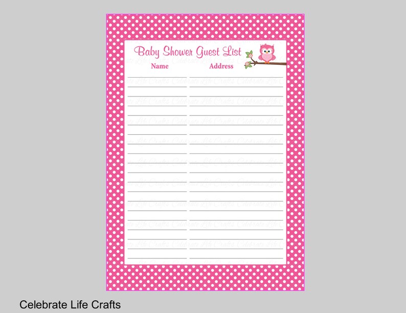 Owl Baby Shower Guest List Printable Sign In Sheet With Etsy