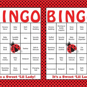 60 Ladybug Baby Shower Bingo Cards - 60 Prefilled Bingo Cards - Girl ...