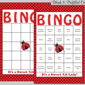 60 Ladybug Baby Shower Bingo Cards - 60 Prefilled Bingo Cards - Girl ...
