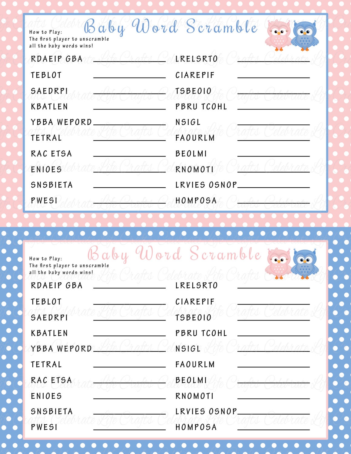 Instant Download Donut Baby Word Scramble Baby Shower Game-BS019