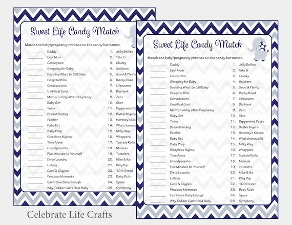 Baby Shower Sweet Life Candy Bar Match Game Printable Baby Shower