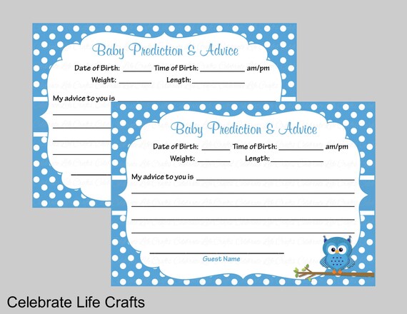 Owl Prediction and Advice Cards - Boy Baby Shower Keepsake Activity - Owl Baby Shower Theme - Blue Polka Dots B2011 Il_570xn