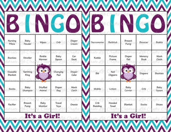 30 Baby Shower Bingo Cards - Printable Party Baby Girl - Instant Download - Purple and Teal Chevron Owl Baby Shower Gift Bingo G071 Il_570xn