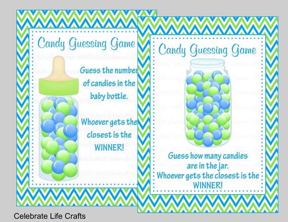 Baby Shower Candy Bottle Or Candy Jar Guessing Game Sign And Tags Baby Boy Shower Blue Green Chevron Candy Jar Game B2002