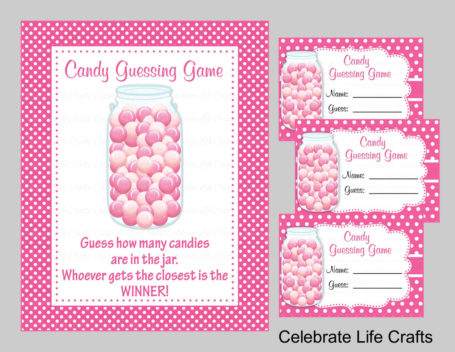 Baby Shower Printable Game Candy Jar Or Bottle Guessing Game Sign And 