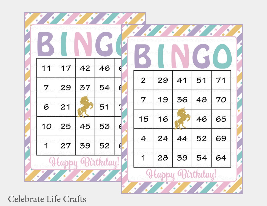 60 Unicorn Birthday Bingo Cards Printable Download Pink Purple Teal ...