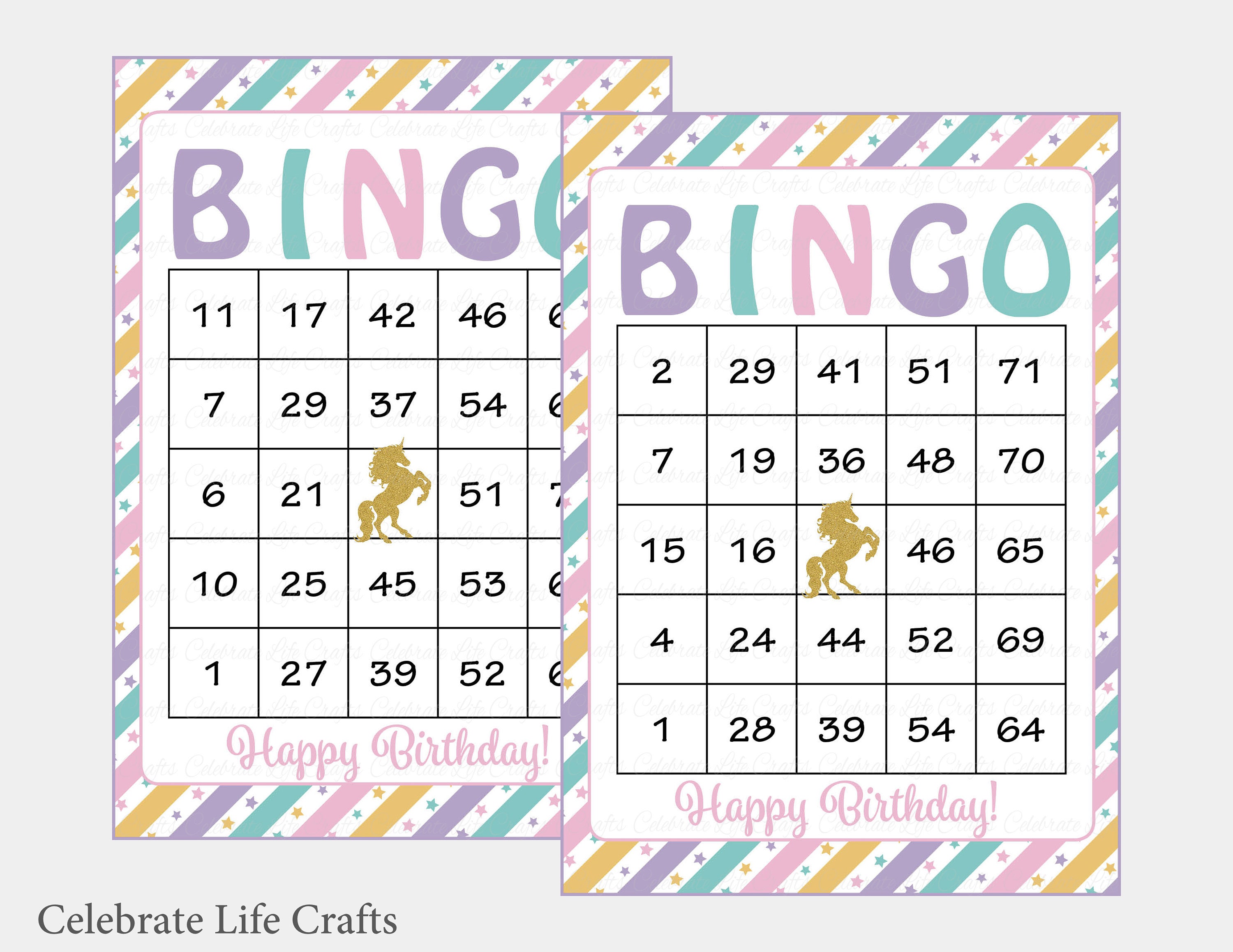 100 unicorn birthday bingo cards printable download pink etsy