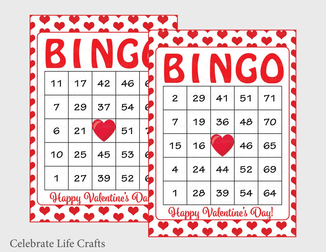 60 Valentines Bingo Cards Printable Valentine Bingo Cards Instant ...