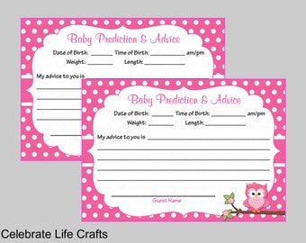 Owl Prediction and Advice Cards - Girl Baby Shower Keepsake Activity - Baby Girl Shower - Pink Polka Owl Baby Shower Theme B2003