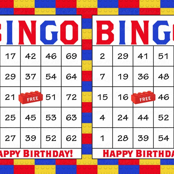 60 Building Blocks Birthday Printable Bingo Cards - Instant Download - Building Bricks Theme Birthday Party Game for Boys - BD5001