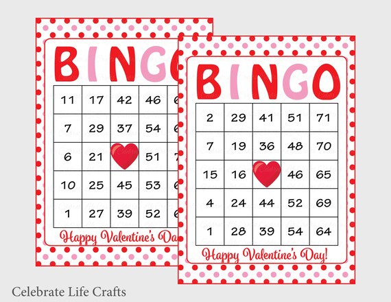 60 Valentines Bingo Cards - Printable Valentine Bingo Cards - Instant ...