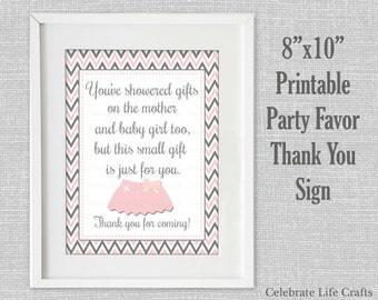Baby Shower Printable Thank You Favor Sign - Printable Baby Shower Party Decorations - Pink Gray Baby Girl Tutu - G002