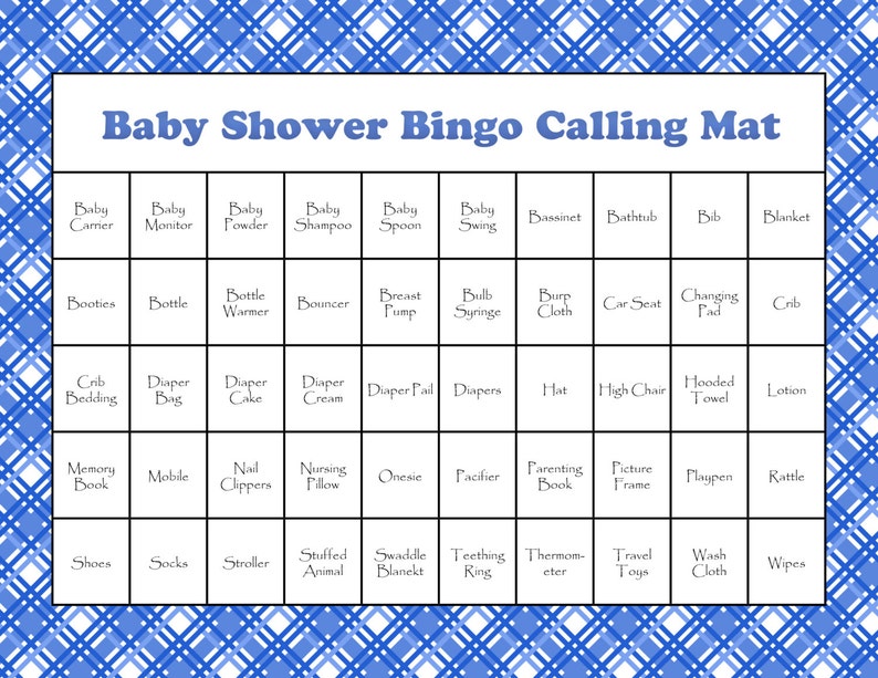 60 Baby Shower Bingo Cards Printable Party Baby Boy Instant Download Little Prince Blue Plaid Baby Shower Gift Bingo image 2