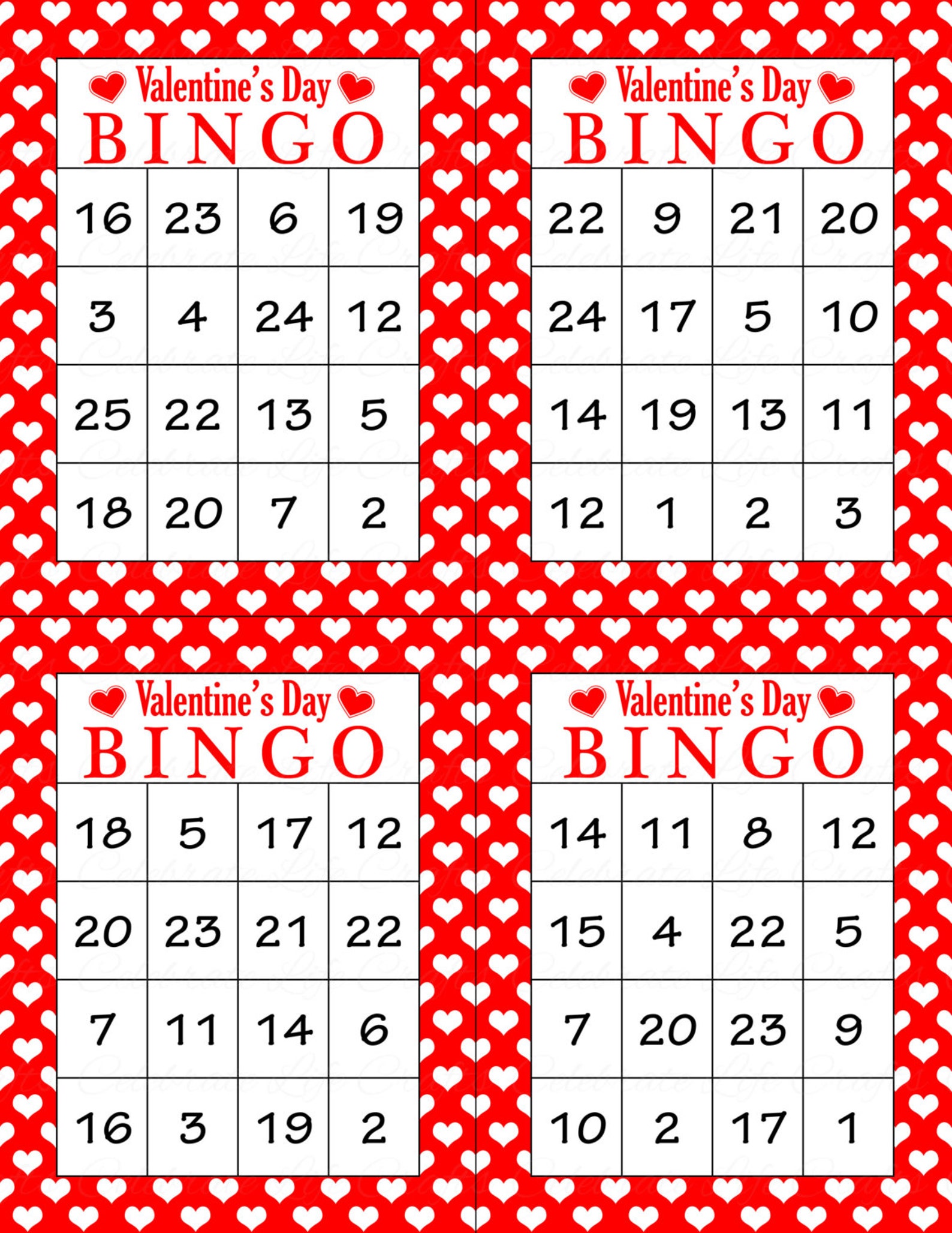 Valentine Bingo Game 60 Printable