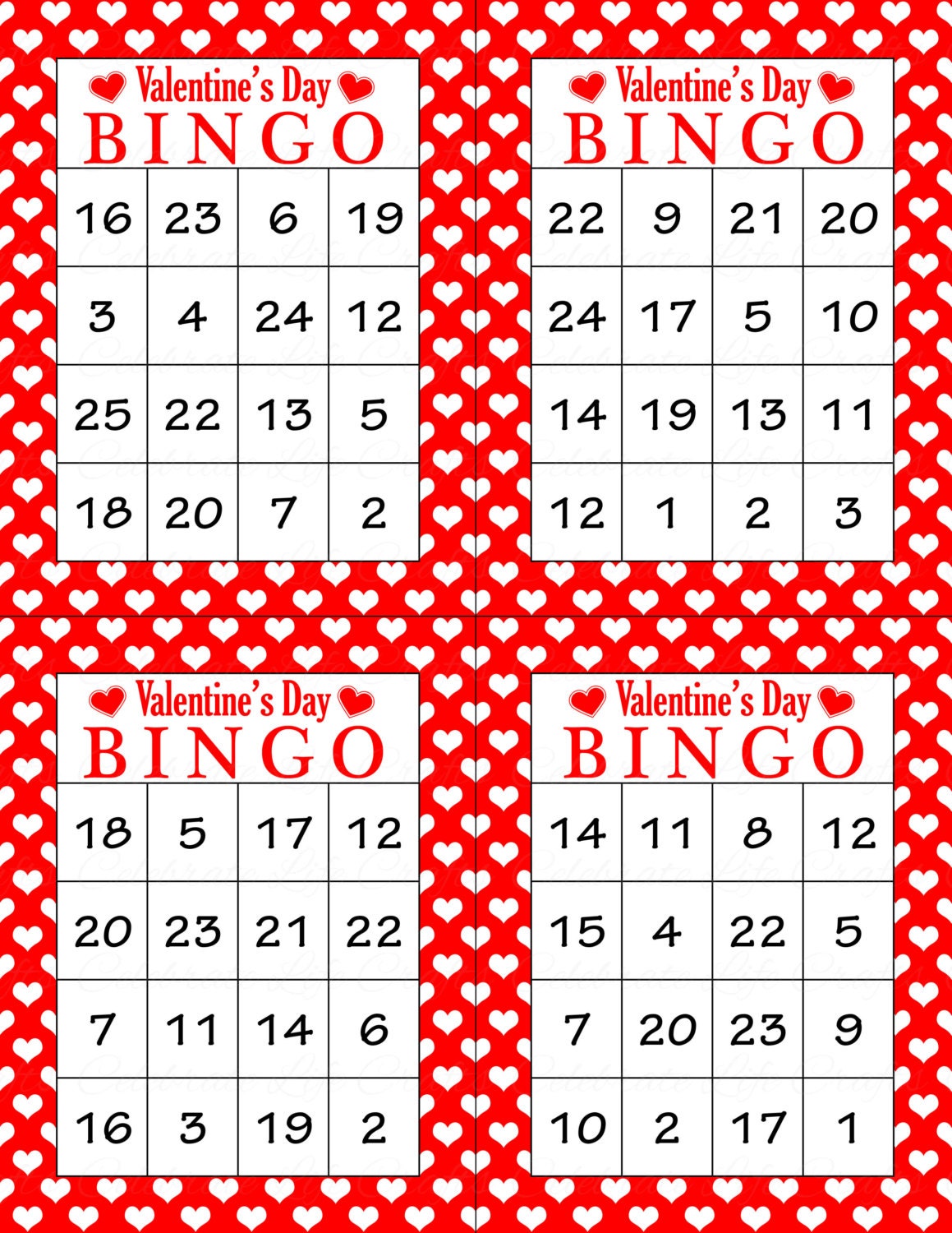 Valentine Bingo Game 60 Printable Valentine's Bingo - Etsy