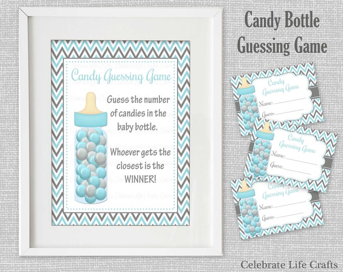 Baby Shower Printable Game - Candy Bottle Guessing Game Sign and Tags ...