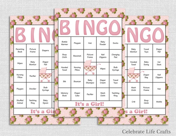100 Girl Baby Shower Bingo Cards - Printable Baby Shower Game - Vintage ...
