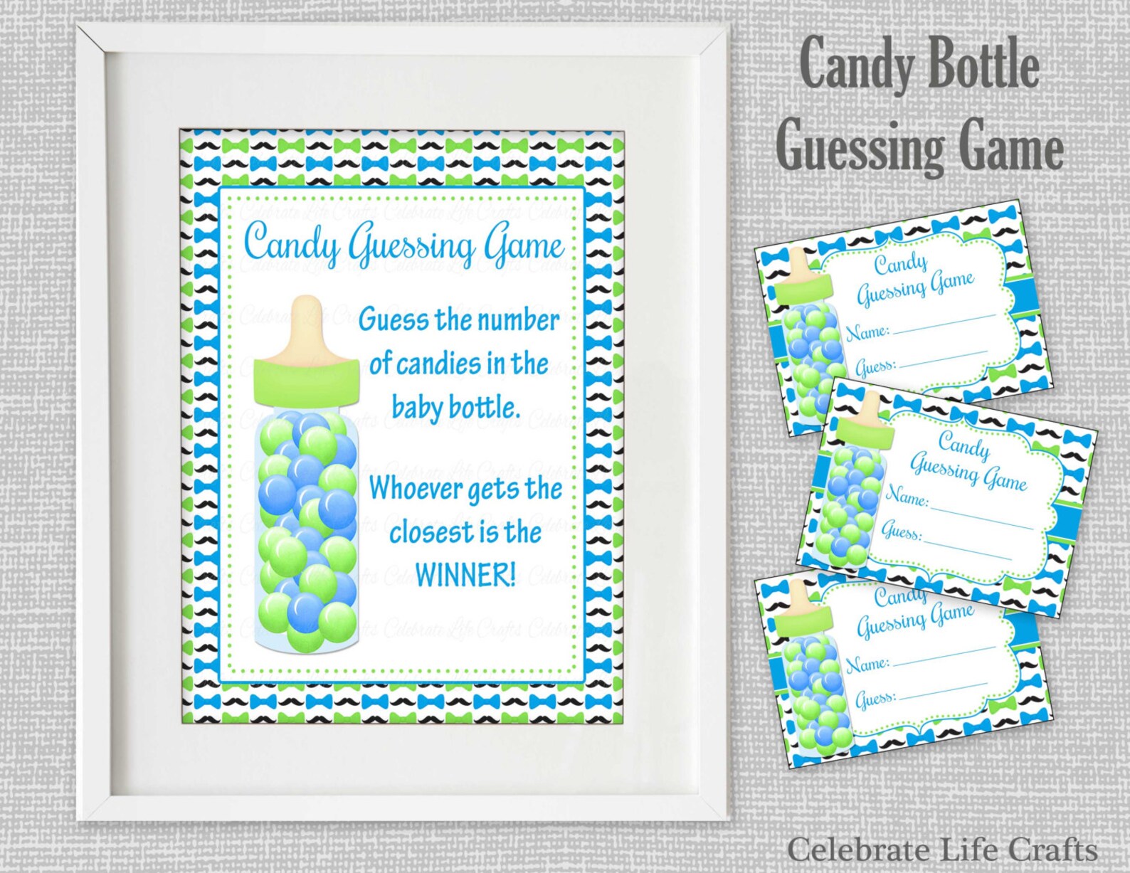 Baby Shower Printable Game Candy Bottle Guessing Game Sign and Tags ...