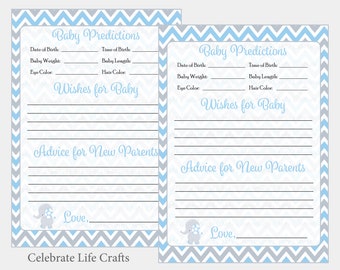 Baby Predictions and Advice Cards for Baby Shower - Printable Baby Shower Game - Blue Elephant Baby Shower Activity Boy -PDF Download B3004