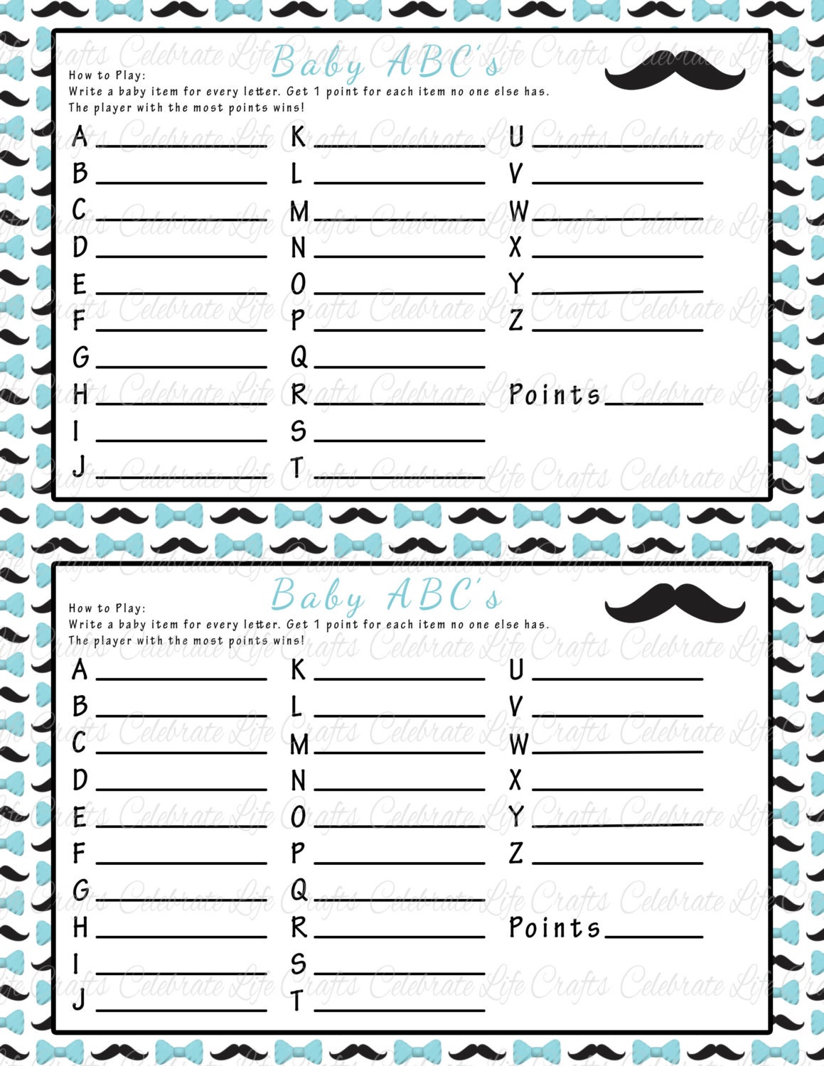Baby Shower Baby ABC Game Printable Baby Shower Games Aqua - Etsy