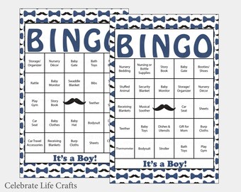 30 Little Man Baby Shower Bingo Cards -  Prefilled Bingo Cards - Boy Baby Shower Game - Navy Blue - Printable Download - B1002