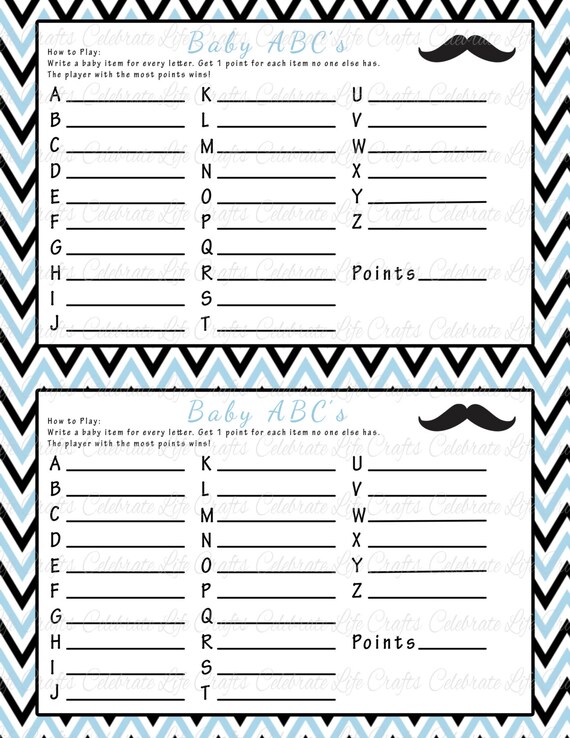 Baby Shower Baby ABC Game - Printable Baby Shower Games - Aqua Black Mustache Little Man Theme Baby Boy - B049 Il_570xn