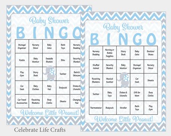 30 Elephant Baby Shower Bingo Cards - Printable Baby Bingo Cards - No Duplicates - Blue Elephant Baby Shower Game - Instant Download - B3004