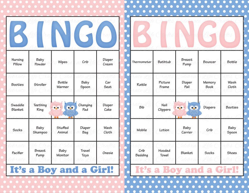 60 Baby Shower Bingo Cards Printable Party Baby Boy Girl Twins Instant ...
