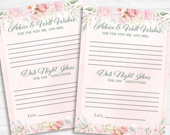 Bridal Shower Advice Cards  | Floral Bridal Shower Activity | Pink Watercolor Flowers | Blush Wedding Activity | Printable Download BR1007