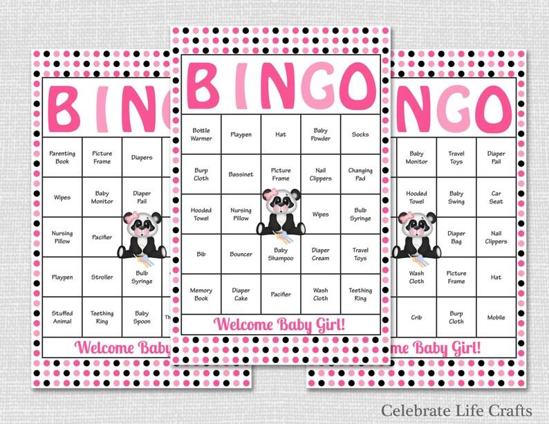 0020 P 100 Pink Panda Baby Shower Bingo Cards Girl Baby Shower Pink Black Polka Dots Panda Bear Printable Baby Shower Games Party Games Paper Party Supplies Delage Com Br
