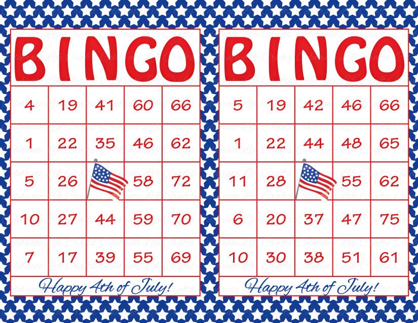 100 4th of July Printable Bingo Cards Patriotic Theme, Stars & Stripes Independence Day Party Game, Red White and Blue - Etsy