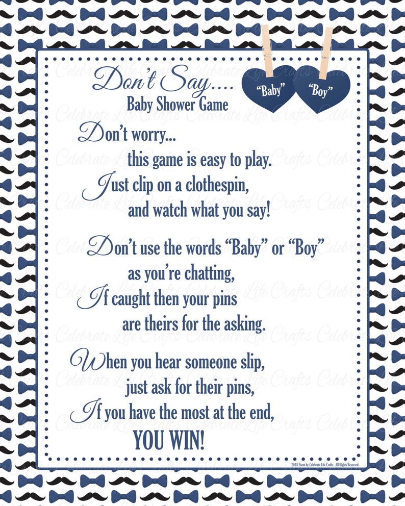 Baby Shower Don T Say Baby Game Diy Printable Baby Shower Games Little Man Theme For Baby Boy Mustache Bowtie B018 Baby Shower Don T Say Baby Game Diy Printable Baby Shower Games Little Man Theme For Baby Boy Mustache Bowtie B018