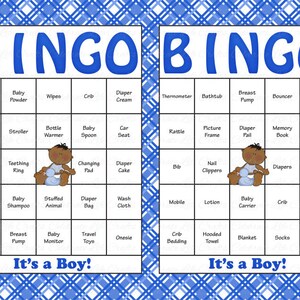 60 Baby Shower Bingo Cards Printable Party Baby Boy Instant Download Blue Plaid Baby Shower Gift Bingo B068 image 1