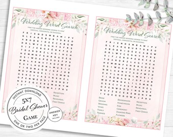 Bridal Word Search Game | Bridal Shower Games | Blush Bridal Shower | Pink Watercolor Flowers Wedding Game | Printable Download BR1007