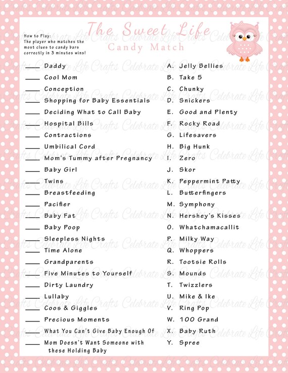 Baby Shower Sweet Life Candy Bar Match Game Printable Baby Shower Baby Shower Sweet Life Candy Bar Match Game Printable Baby Shower