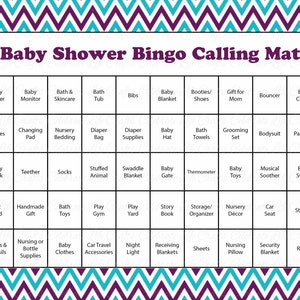 30 Owl Baby Shower Bingo Cards 30 Prefilled Bingo Cards Girl Baby Shower Game Purple Teal Chevron Printable Download B2007 image 3