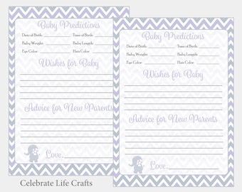 Baby Predictions and Advice Cards for Baby Shower - Printable Baby Shower Game - Purple Elephant Baby Shower Activity - PDF Download B3007
