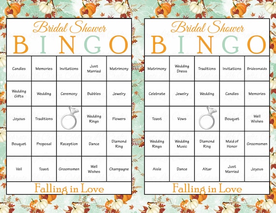 60 Falling In Love Bridal Bingo Cards Fall Bridal Shower Bingo