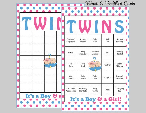 60 twins baby shower bingo cards 60 prefilled bingo cards boy