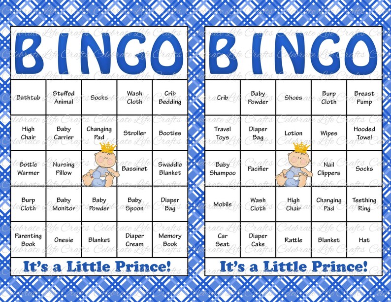 60 Baby Shower Bingo Cards Printable Party Baby Boy Instant Download Little Prince Blue Plaid Baby Shower Gift Bingo image 1