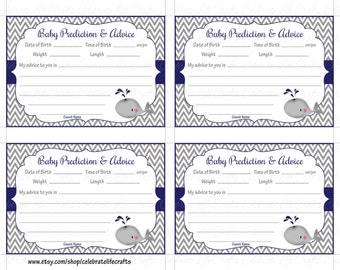 Whale Baby Shower Prediction and Advice Cards Mommy - Printable Baby Shower Games and Activities- Blue Gray Whale Baby Boy