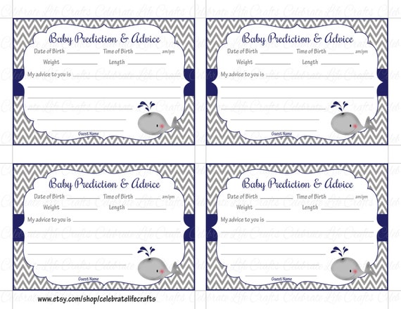 Fonkelnieuw Whale Baby Shower Prediction and Advice Cards Mommy | Etsy IB-07