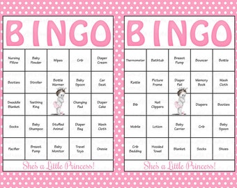 100 Baby Shower Bingo Cards - Printable Party Baby Girl - Instant Download- Pink Little Princess Bingo - Vintage Princess Theme G061