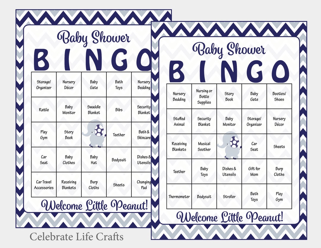 100 Elephant Baby Shower Bingo Cards Printable Baby Bingo No Duplicates ...