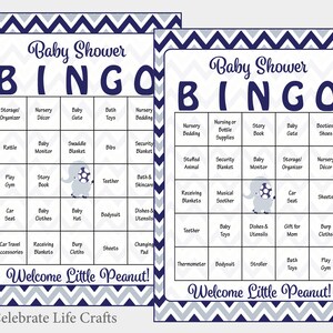 30 Elephant Baby Shower Bingo Cards Printable Baby Bingo No Duplicates Navy Blue Elephant Baby Shower Game Instant Download B3003 image 1