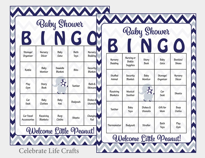 30 Elephant Baby Shower Bingo Cards Printable Baby Bingo No Duplicates Navy Blue Elephant Baby Shower Game Instant Download B3003 image 1