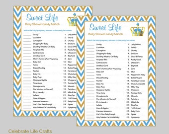 Sweet Life Baby Shower Game - Printable Candy Bar Match Baby Shower Games - Baby Boy - Blue & Gold Crown Little Prince Baby Theme B23004