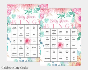 100 Baby Bingo Cards - Pink Floral Baby Shower Bingo Game - prefilled cards - Instant Download - Girl Baby Shower Games B33001