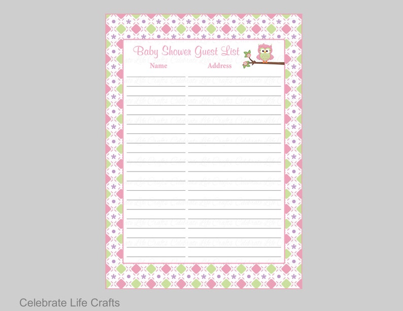 Owl Baby Shower Guest List Printable Sign In Sheet Address Etsy Owl Baby Shower Guest List Printable Sign In Sheet Address Etsy