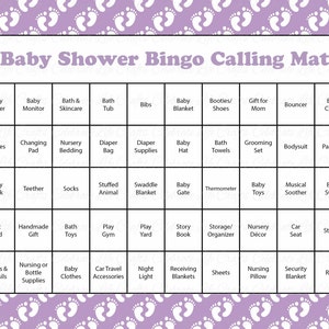 100 Baby Feet Baby Shower Bingo Cards 100 Prefilled Bingo Cards Girl Baby Shower Game Lavender Baby Feet Download B17003 image 2